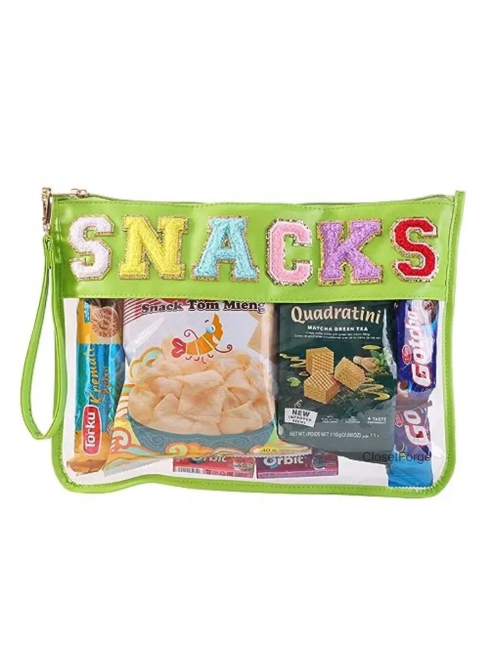Clear PVC Makeup Bag Tote with Chenille Letter and Wrist Strap Large Waterproof